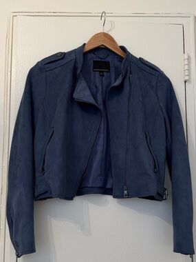 Banana Republic Navy Faux Suede Cropped Moto Jacket Blur Medium